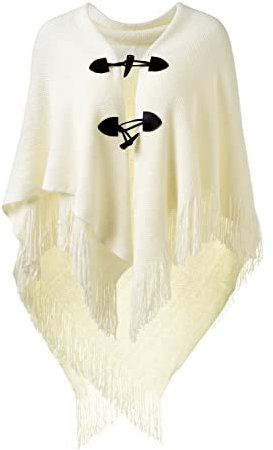 Ferand Damen Poncho Locker sitzender Cape Schal mit offener Vorderseite für Herbst und Winter - One Size - Weiß