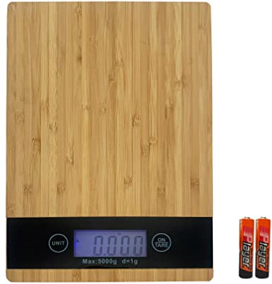 Nilpferd Digitale küchenwaage digital Küchenwaage aus Bambus bis 5 kg/1g LCD-Anzeige mit Sensorberührung Tara Funktion küchenwaage für Backen Kochen haushaltswaage