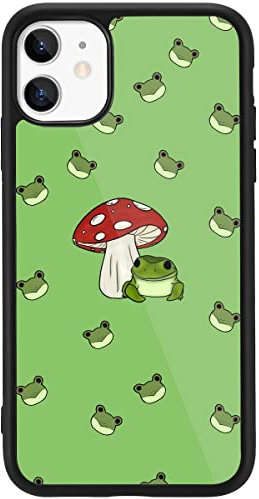 MAYCARI Art Frog and Mushroom Pattern Design Case for iPhone 11, Girly Art Animal Pattern iPhone Case with Slim Soft TPU Hard Back Protective Case for Girls Women Children