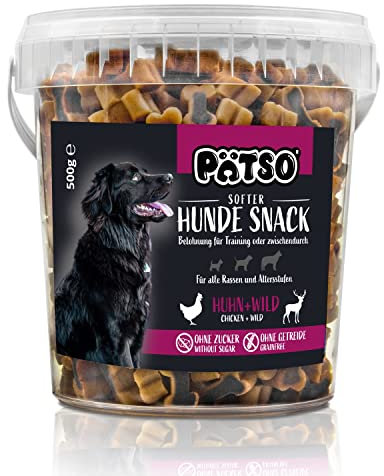 Pätso Hundeleckerli & Trainings- Hunde Snack Getreidefrei/Hunde Leckerlis (Wild und Huhn (Soft Bone), 500 g)