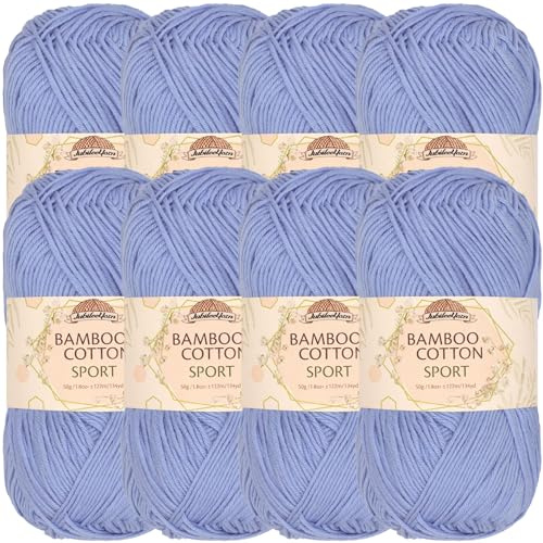 JubileeYarn Bamboo Cotton Sport Yarn - 50g/Skein - Glacier Blue - 8 Skeins