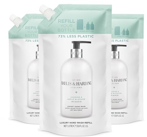 Baylis & Harding Jasmine & Apple Blossom Anti-Bacterial Hand Wash 1 litre Refill Pouch (Pack of 1) - Vegan Friendly