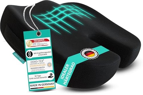 Goldschmieds® Orthopädisches Sitzkissen [TESTSIEGER] Ergonomische Oase für Bürostuhl, Auto & Co. - Entlastet das Steißbein, Wirkt Schmerzlindernd und Fördert die Durchblutung [Made in Germany] 50-95kg