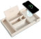 SANZIE Leather Tray with Wireless Charger - Nightstand Organizer for Phone, Wallet, Keys, Sunglasses, Watches, Jewelry, and More (White)