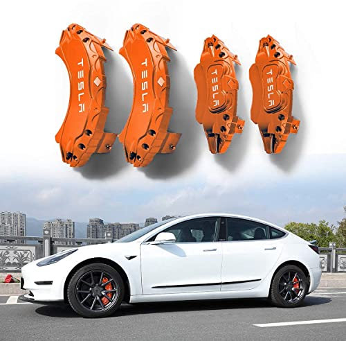 HEYCE Brake Caliper Cover For Tesla Model Y 2020 2021 2022, Car Modification Custom Special Aluminum Alloy Car Brake Caliper Brake Caliper Cover,Orange-20inch