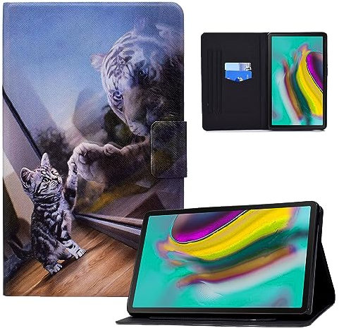 Auslbin Hülle für Samsung Galaxy Tab S5e (2019) 10.5 Tablet-Lederschutz Schutzhülle mit Standfunktion und Auto Schlaf/Wach Funktion, Katze und Tiger