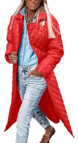 ORANDESIGNE Wintermantel Damen Lang Warm Steppmantel mit Gürtel Daunenmantel Gefüttert Elegant Steppjacke Winterjacke A Rot L