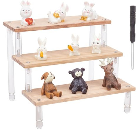 FINGERINSPIRE 3 Stufiger Holz Präsentationsständer Für Minifiguren Durchsichtiges Acryl Präsentationsregal Gestuftes Holz Präsentationsregal Präsentationsregal Ständer Figuren Präsentationsständer