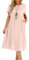 Lpecmin Womens Summer Dresses Casual Short Sleeve Round Neck Midi A Line Cotton Linen Sundress with Pockets(Pink, Large)