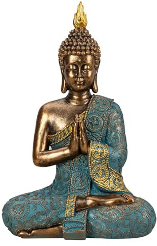 Lifestyle & More Buddha Skulptur Dekofigur aus Kunststein Gold/Mint grün Höhe 30cm Breite 20cm