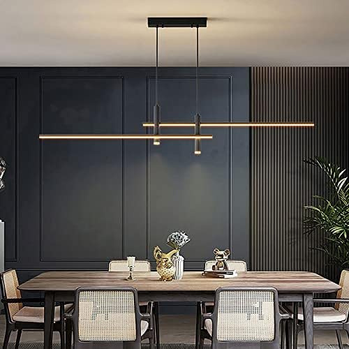 Moderna Illuminazione a LED Dimmerabile per Isola Cucina - Lampadario Lineare Con Faretti, Lampada a Sospensione Regolabile per Tavolo da Pranzo - Nero 90 cm/35