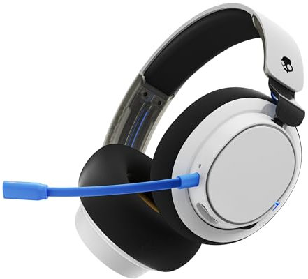 Skullcandy SLYR Pro Wireless Multi-Platform Gaming Headset, Bluetooth Headphones, Up to 24 Hrs Battery, PC, PlayStation, Nintendo Switch, 2.4GHz Low Latency Wireless Transmitter Included - White/Blue