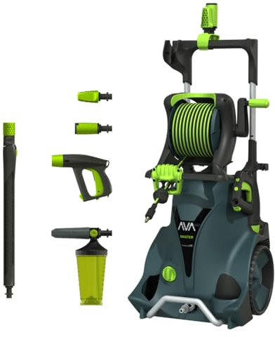 AVA Hochdruckreiniger Master 2.0 P60 L, 145bar, 500L/h 2100 W - inkl. Follow-Me Schlauchtrommel mit 8m Hockdruckschlauch, Variodüse, Dreckfräse, Hochdruckwasserpistole, Zoomlanze & Wasserfilter