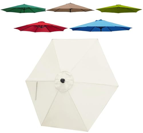 JEDAL Toldo De Recambio de Sombrilla de 2.0m/2.50m/2.70m/3.0m Tela De Repuesto de Sombrilla 6 Varillas, Cubierta Repuesto para Sombrilla De Patio, toldo para Exteriores(White,300cm)
