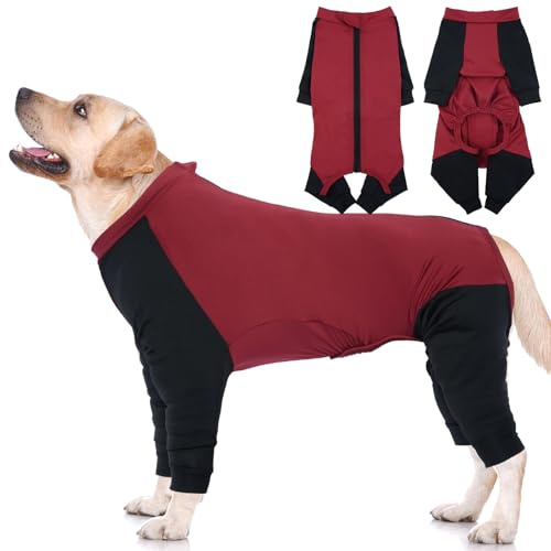 Hjyokuso Hundeoverall Mit Beinen, Hundeschlafanzüge, Hundepyjama Für Große Hunde, Hunde Schlafanzug Mit Reißverschluss, Body Hund Nach Op Für Golden Retriever Labrador Retriever, Rottweiler,Dobermann