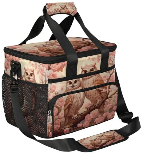 Lunch-Tasche mit Blumenbaum, Tier-Eule, 17 l, groß, Picknick-Lunch-Tasche mit Schultergurt, isoliert, wasserdicht, Kühlbox für Arbeit, Schule, Grillen