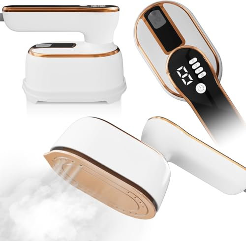 ZStarlite Defroisseur Vapeur de Voyage pour Vêtements - Affichage LED & 3+1 Niveaux de Vapeur, Pliable Portable Fer à repasser, Mini Petit Fer à Main avec Gants de Repassage pour Voyage Maison Blanc