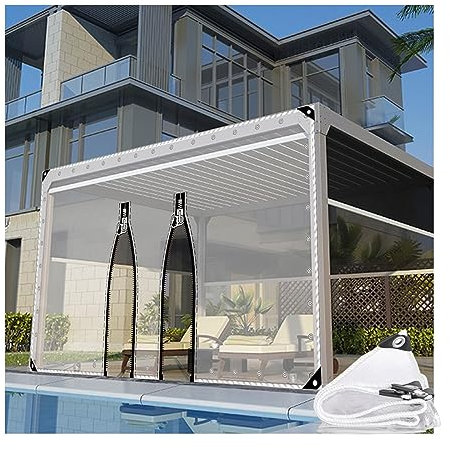Heavy Duty Clear Tarpaulin Waterproof Cover with Zipper Door 680g/㎡ Ideal for Pergola Patio Size H3xW7m/H9.8xW22.9ft