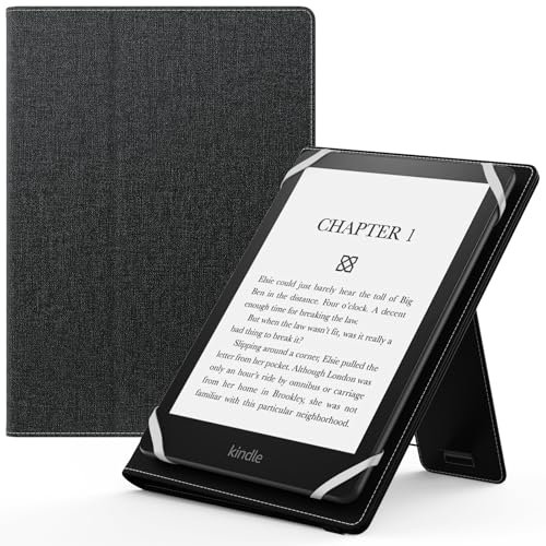 MoKo Funda Universal para 6,6.8,7 Kindle eReaders Fire Tableta - Kindle/Kobo/Voyaga/Lenovo/Sony Kindle E-Book E-Reader Tableta, Carcasa Folio con Correa de Mano y Soporte, Negro