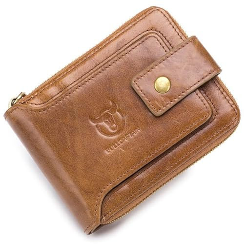 AdirMi Echtes Leder Geldbörse Herren mit Münzfach und RFID Schutz Slim Wallet Mini Geldbeutel - Reißverschluss Geldbörse - Portmonee Wallet Brieftasche Männer Portmonaise,Brown