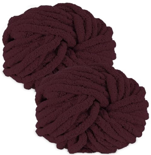 bechoanigel 2 Stück Dicke Wolle Garn 500g, Armstricken Wolle Dickes Garn, XXL Weiches Chunky Wolle, Super Weich Chenille Wolle zum Häkeln für Decken, Schals, Mützen, Haustier Nest (Kaffee)