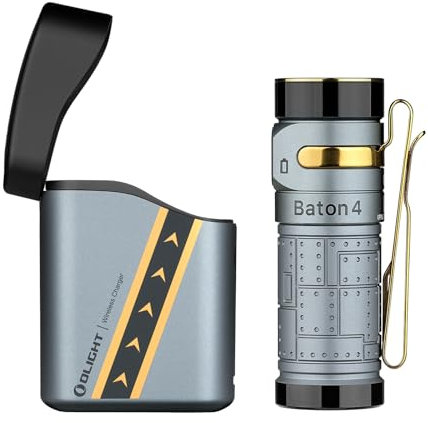 OLIGHT Baton4 Kit 1,300 Lumens EDC Rechargeable LED Torch, Pocket Flashlight with Charging Case and Smart Indicator for Outdoors, Indoors and Emergency(Fighter Pilot)