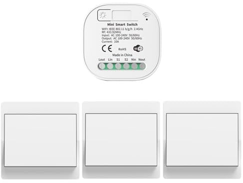 Cerhot 230V Interruptor inteligente WiFi Tuya, juego de interruptores de luz inalámbricos, interruptor cinético, interruptor de control remoto, interruptor inalámbrico para luz del hogar(EU 1Gang 3V1)