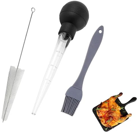 3 PCS Turkey Baster Syringe Set with Oil Brush, Meat Baster for Cooking Large Dropper for BBQ, Oiling Turkey, Beef - Includes Cleaning Brush