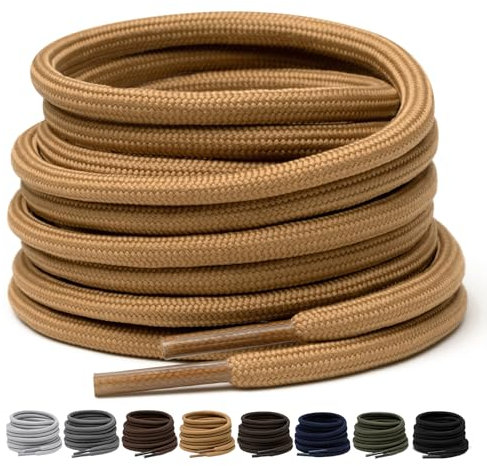 Puzeam 2 Paires de Lacets Ronds 4 mm pour Bottes et Chaussures de Randonnée - Solides pour Baskets en Extérieur - Brun Clair 140