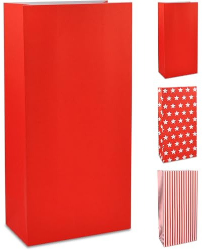 Frau WUNDERVoll® 60 Papiertüten mit Boden, rot matt 12x7x24cm / Blockbodenbeutel, Tüte, Papierbeutel, Papiertüte, Geschenktüte, Geschenkbeutel, Gastgeschenk, Hochzeit, Mitgebseltüte, Falttasche