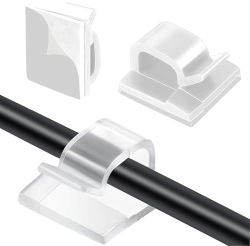 Lot de 60 clips de câble autocollants pour câble d'extérieur - Pour la fixation de câbles - Pour guirlande lumineuse - Transparent