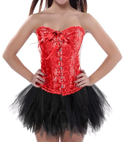 tüllrock Damen lila Flieder, Damen Corsage Korsett mit Tüllrock 50er Rock Retro Ballet Tanzrock Grosse Grössen Faschingskostüme Petticoat Unterrock TüTü Gothic Bustier Corset Top Karneval Kostüm