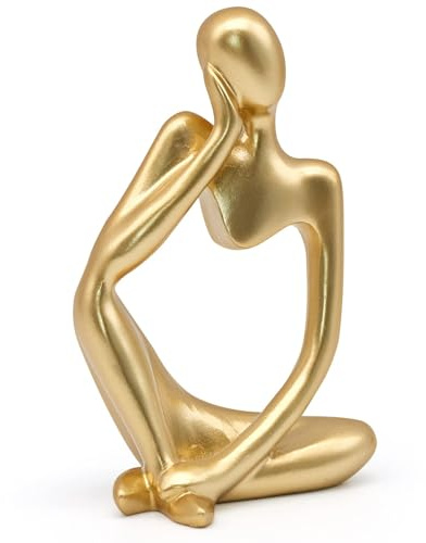 Generisch Moderne Skulptur Deko für Wohnzimmer - Bücherwurm Figur aus Harz | Schwarz Weiß Gold Abstrakte Kunst | Bürodekoration & Regal Deko(A-Gold Links)