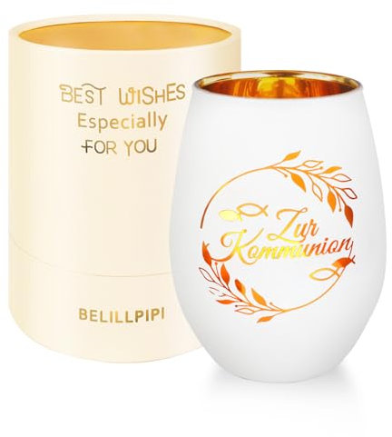 Belillpipi Windlicht Geschenke zur Kommunion für Mädchen und Junge, Teelichthalter Kommunion Geschenke für Frauen, Personalisiert Windlicht mit Gravur, Teelichthalter Glas mit Geschenkbox