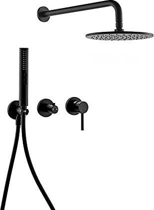 Duschmischer Regen Duschsystem Mattschwarz Multifunktional Duschkombination Set Badezimmer Wandmontage Duschhahnset mit Duschkopf, Handdusche, eingebettete Kiste, 10 Zoll (Mixerdusche ui