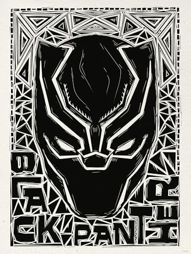 Komar Wandbild- Marvel Black Panther Lino-Cut Helmet - Größe 30 x 40 cm - Poster, Kinderzimmer, Dekoration - gerollt ohne Rahmen