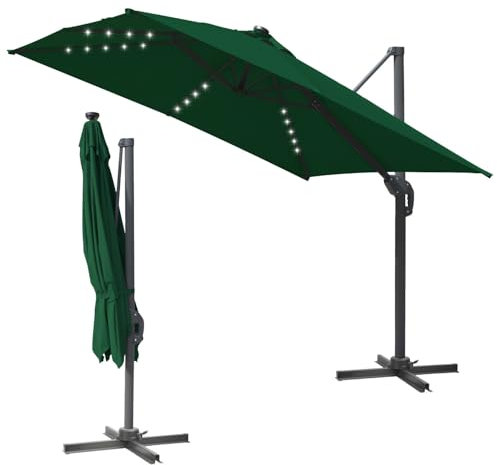 Tubiaz Ampelschirm Solar LED Sonnenschirm 300 x 300 cm Groß Gartenschirm mit Kurbe 360° Drehbar und Kippbar,Terrassenschirm Sonnenschutz UV50+ Aluminium Marktschirm für Garten,Terrasse,Grün