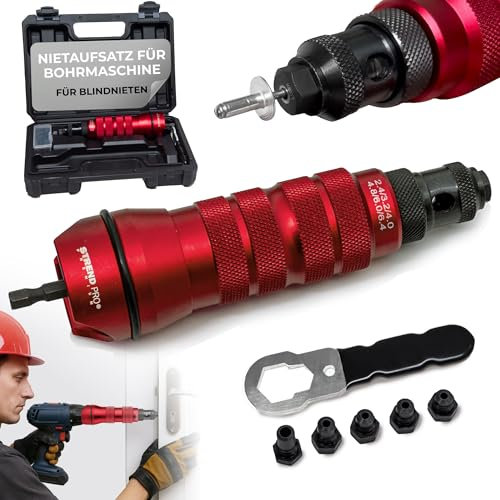 STREND PRO Nietmuttern-Aufsatz für Bohrmaschinen – M3 bis M10 Gewindeeinsatz-Set, 1/4 Sechskantschaft, geeignet für Akkubohrschrauber, im Aufbewahrungskoffer