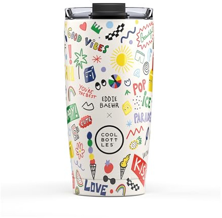 Cool Bottles - Thermoskanne, Edelstahl Thermoskanne, Kaffeebecher - 10 Stunden kaltes Gebräu und 5 Stunden heißes - luftdichter Deckel, BPA frei - Good Vibes, 550 ml
