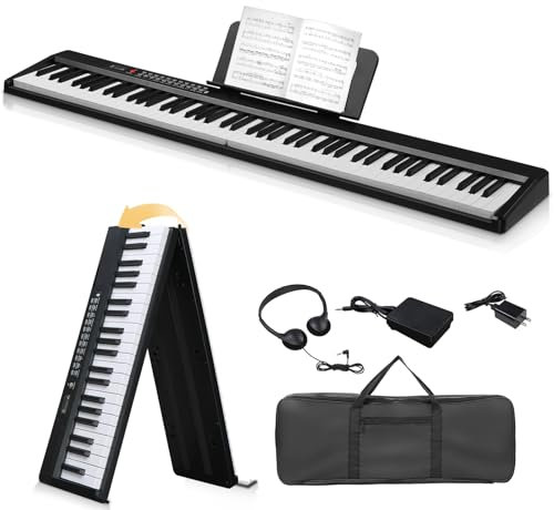 LEADZM Piano Numérique Pliable 88 Touches, Ensemble Piano Électrique Semi-Lesté, 2 Modes Bluetooth, 1000 Rythmes, 1000 Sonorités et 50 Démos pour Débutants (Noir)
