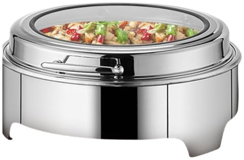 Visualización Calentador De Buffet, 6 Litros Círculo Chafing Dish Buffet, Calienta Platos De Acero Inoxidable, Calentador De Alimentos, Para Catering, Fiestas Y Eventos(1 grid)