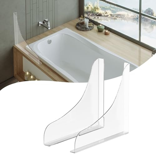 HotoPink 2 Pcs Shower Splash Guard, Clear Self Adhesive Bathtub Corner Splash Guard, Acrylic Self Adhesive Kitchen Sink Splash Guard, Shower Blocker Washbasin, Tubs, Sink