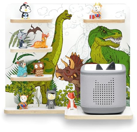 stadtecken Holzregal passend für Toniebox 2 I Geeignet für ca. 30 Tonies I Perfekte Aufbewahrung im Kinderzimmer I Regal zum Aufstellen oder Aufhängen (Dinomania, Mit Schmalen Boden)