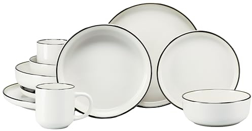 CreaTable, 24790, Serie Nordic Festive Creme, 10-teiliges Geschirrset für 2 Personen, Kombiservice aus Steinzeug, spülmaschinen- und mikrowellengeeignet, Qualitätsproduktion