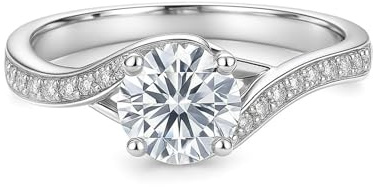 Freundschaftsringe Damen, Freundschaftsringe Freundinnen Verdrehter Ring mit Moissanit 18K Weißgold Größe 52 (16.6)