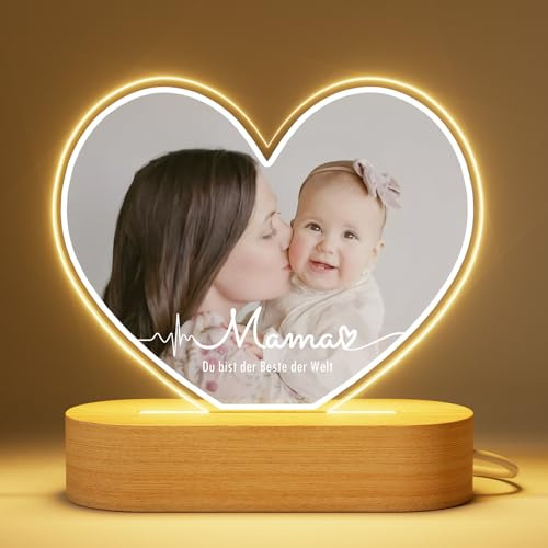 witfox 2026 Muttertagsgeschenke für Mama, Personalisiert Geschenke für Mutter von Tochter & Sohn, Personalisierte Lampe mit Foto für Mama, Geburtstagsgeschenk für Mamas, Herz