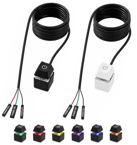 2er PC Power Button, Netzschalter für Desktop Computers, Desktop-Computer, Schalter Extern, PC-Einschaltknopf mit 1,8m Verlängerungskabel, Schwarze und Weiße Taste Gaming Mainboard, Homeoffice