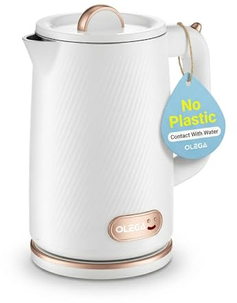 OLEGA Wasserkocher: 1800W Schnellaufheizender Elektrischer Teekessel BPA-freier 304 Edelstahl Elektrischer Wasserkocher mit Automatischer Abschaltung und Trockengehschutz 1.8L Weiß