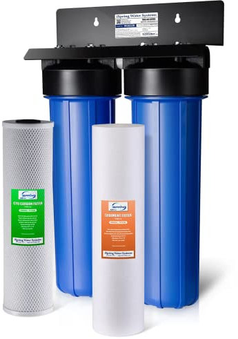 iSpring WGB22B 2-stufiges Ganzhaus-Wasserfiltersystem, 50,8 x 11,4 cm, Sediment- und Kohleblockfilter, entfernt bis zu 99% Chlor, feine Sedimente und schlechte Geschmacksentfernung