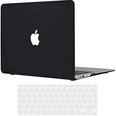 TECOOL Cover compatibile con vecchio MacBook Air 13 Pollici 2017-2010 (A1466 1369), Custodia Rigida Protettiva Sottile in Plastica Superficie Opaca e Copritastiera UE, Nero